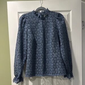 Sezane Blue Lace Blouse